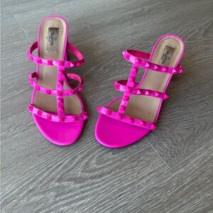 Valentino Rockstud Hot Pink Studded Open-Toed Heels